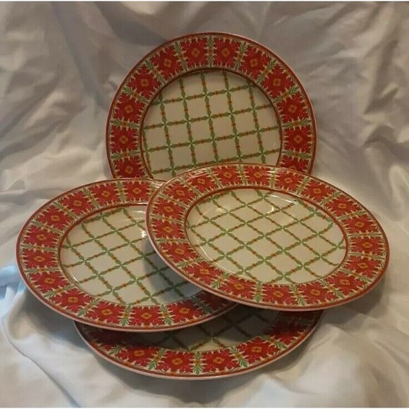 EXTREMELY RARE Harry & David Dessert Plate Poinsettia Plaid Pattern 8" - Picture 3 of 4